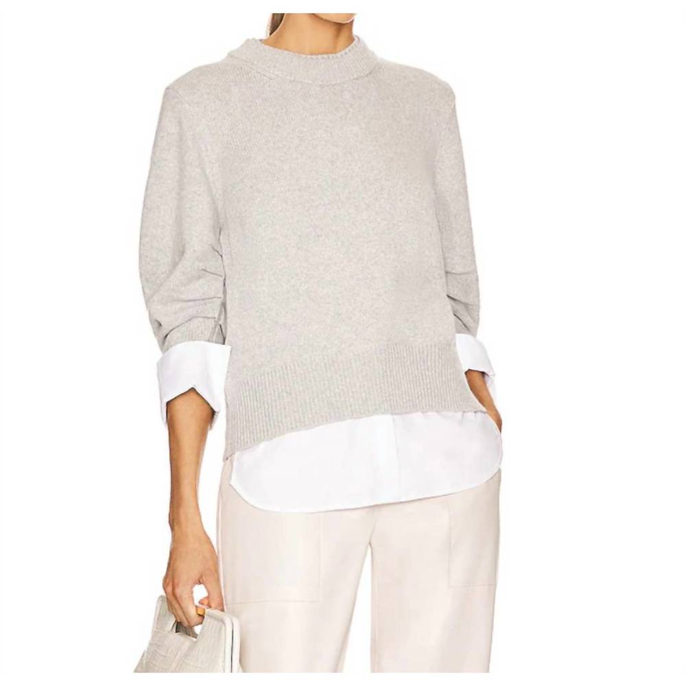 NEW BROCHU WALKER ruched sleeve twofer in oyster grey melange